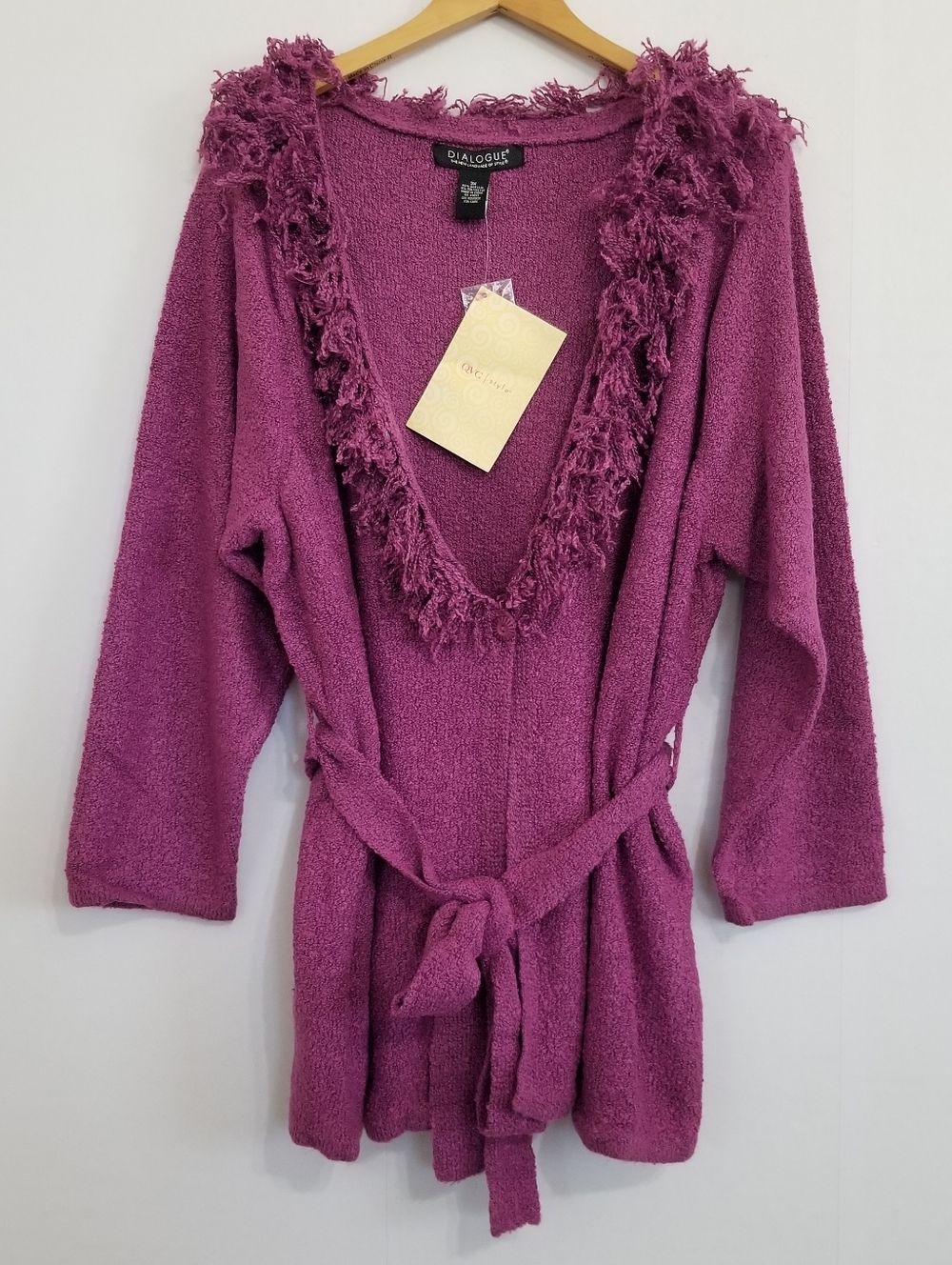 NWT Dialogue Purple Berry Fringe Single Button Cardigan Jacket Size 3X